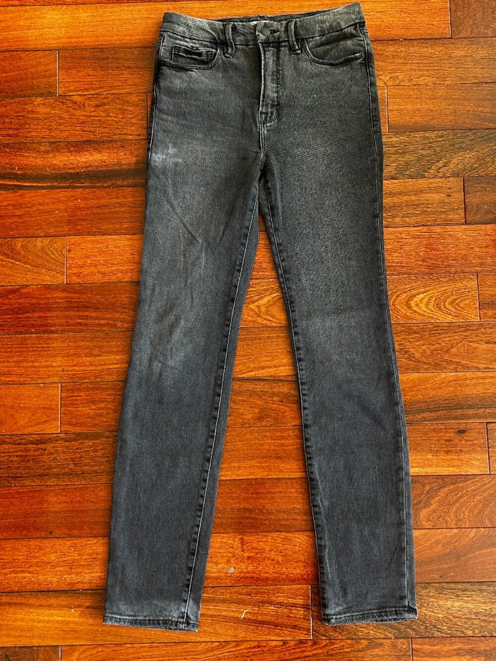 Good American Good Straight Cargo Jeans Women's 6/28 Black High Rise Stretch